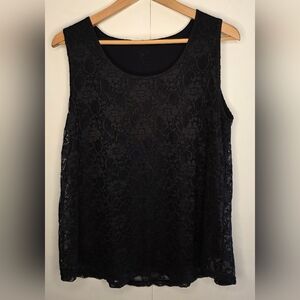 Lacy Sleeveless Black Top Lg